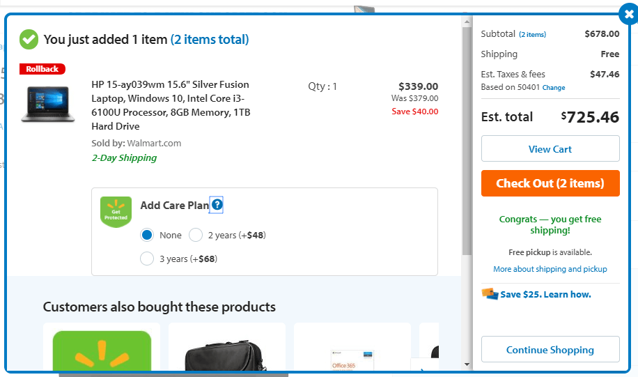 Walmart Shopping Cart Button Example