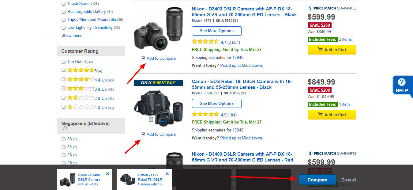 Best Buy Cameras Compare Options