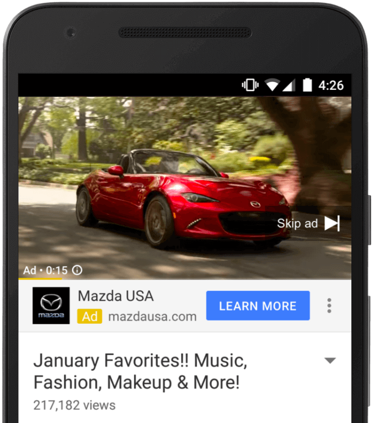 YouTube TrueView for Action - Mazda ad