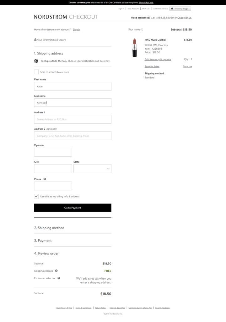 Nordstrom One-Page Checkout