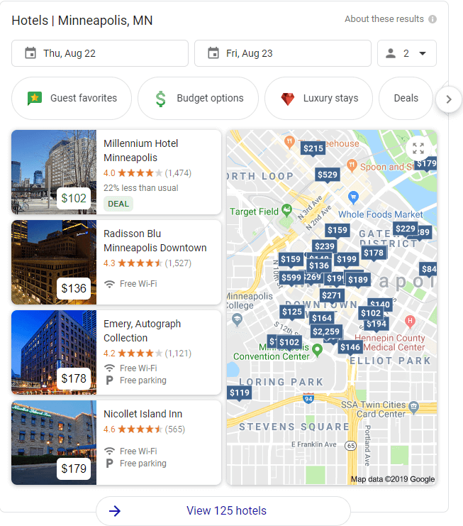 Hotel Ads Beside Google Map