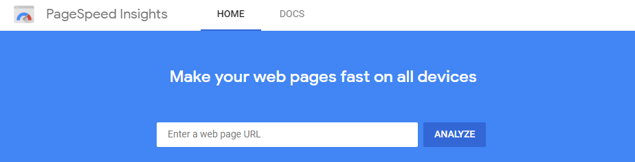 Google PageSpeed Insights Start Screen